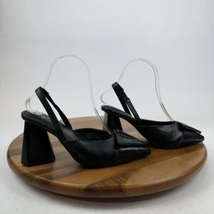 New Womens Seychelles Rumor Has It Black Leather Slingback Buckle Pumps Size 6 M